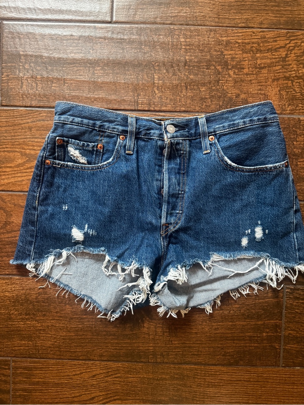 Levi's Women’s 501 Dark Blue Distressed Cutoff Jean Shorts size 29